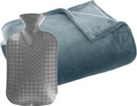 Atmosphera Fleece deken/plaid Grijsblauw 130 x 180 cm en een warmwater kruik 2 liter