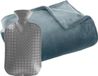 Atmosphera Fleece deken/plaid Grijsblauw 130 x 180 cm en een warmwater kruik 2 liter