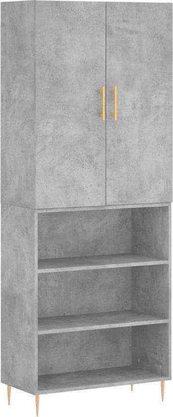 vidaXL Hoge kast bewerkt hout betongrijs 69,5x34x180 cm
