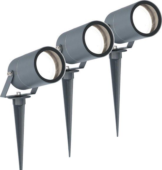 HOFTRONIC Spikey - LED Tuinspot - Set van 3 - Antraciet - 6000K - 5W - GU10 - Aluminium