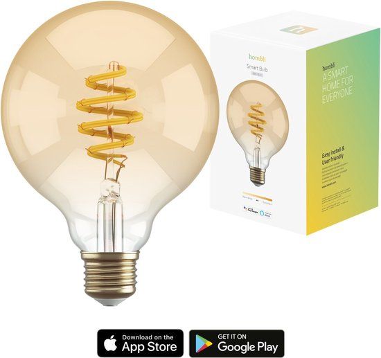 Hombli Smart Filament Bulb - E27 G95 - Amber - Globe - Warm White - Vintage - WiFi - 5W - 1 Pack