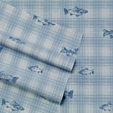 Eddie Bauer Lakens katoenen percal beddengoedset, knapperig en cool, stijlvol huisdecoratie, koning, methode geruit blauw/wit