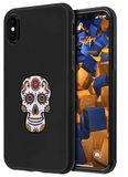 mumbi Hoes compatibel met iPhone X/XS mobiele telefoon Case Phone Case Double Grip met motief Calavera wit bont, zwart