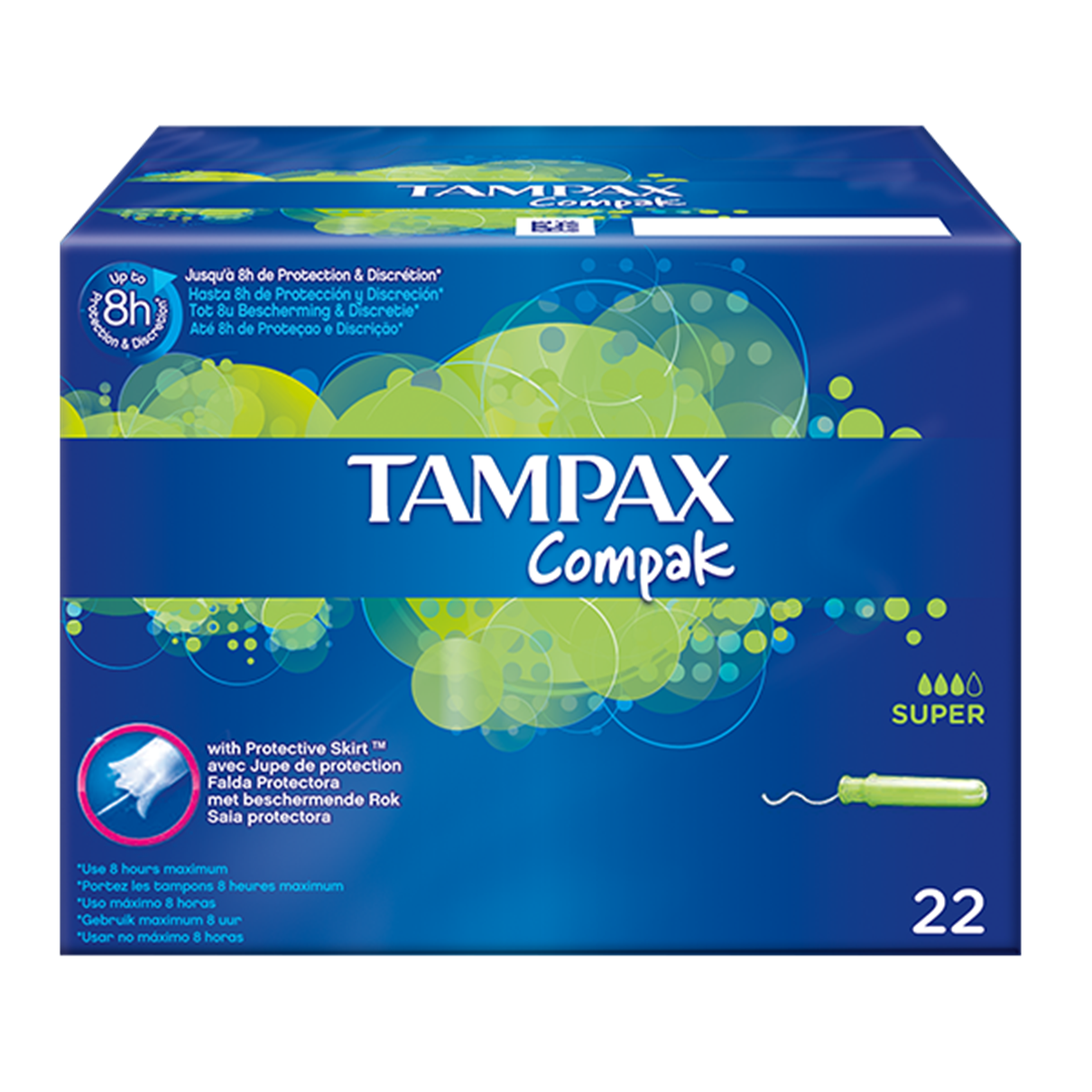 Tampax Compak Super wit, geel