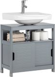SoBuy Wastafelonderkast - Badkamerkast met Schuifdeuren en Open Plank - Wastafelmeubel - Grijs, 60x60x30cm, FRG128-SG