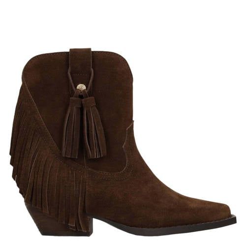 Haboob Beth suède cowboylaarzen met franjes donkerbruin