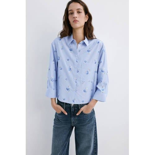 Mango Gebloemde Blouse Met Krijtstreep Lichtblauw