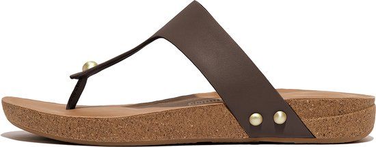 FitFlop Iqushion Leather Toe-Post Sandals - BRUIN - Women's Size 39 - 2024 Collection