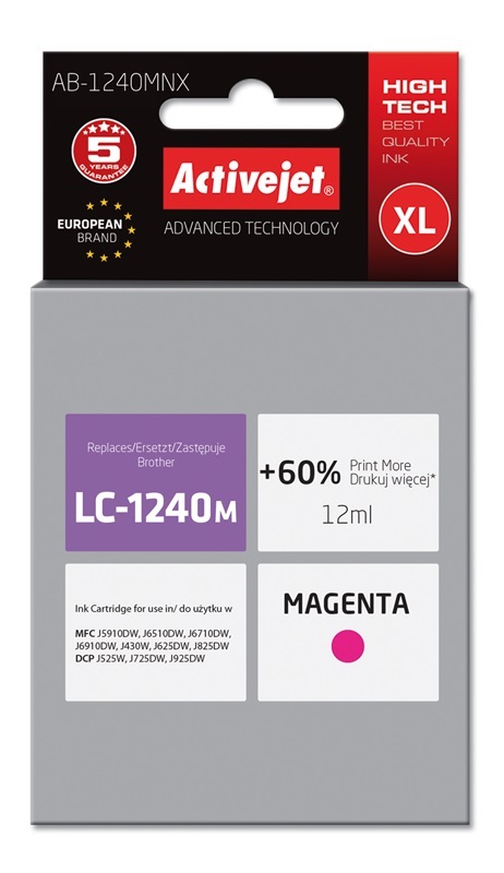 ActiveJet AB-1240MNX (vervangt Brother LC1240M/1220M; Supreme; 12 ml; rood) single pack / magenta