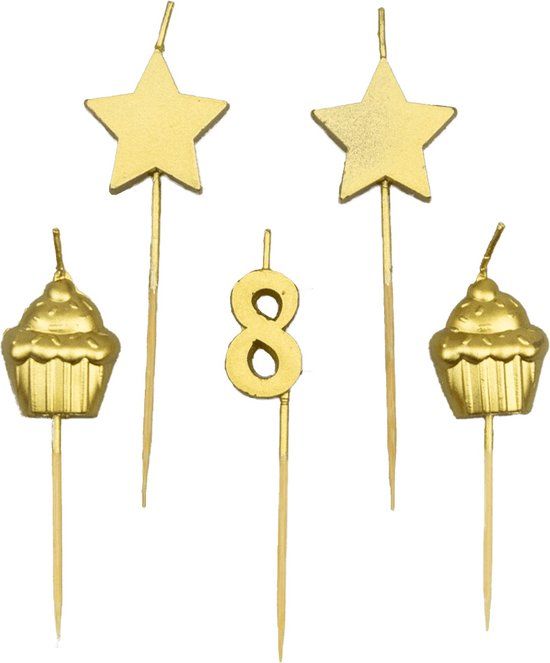 Gouden taartkaars - 8 jaar - Verjaardag