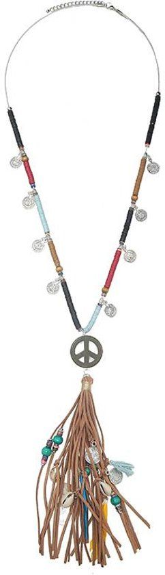 Joboly Ibiza boho ketting peace - Dames - Bruin - 90 cm