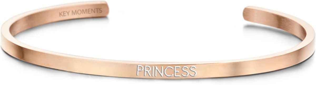Key Moments 8KM-BG0003 - Stalen open bangle met tekst - princess - zirkonia - one-size - rosÃ©kleurig