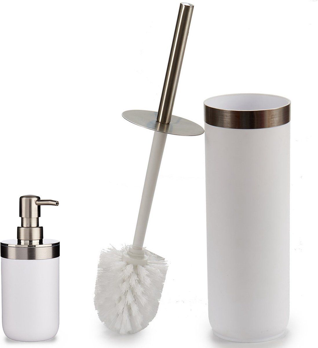 Berilo - Toiletborstelhouder 38cm met zeeppompje 350ml wit/zilver