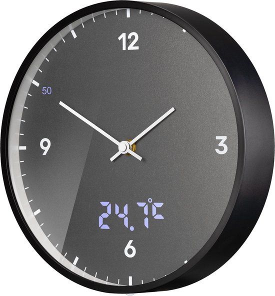 Bresser MyTime LED Wandklok - 24cm - Zwart - Radiogestuurd - Stil