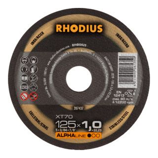 RHODIUS ALPHAline XT70 - Doorslijpschijf - 125 x 1,0 x 22,23 mm - 50 stuks