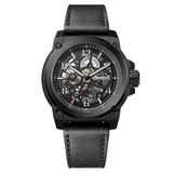 Ingersoll El Anvil 46,5 mm automatisch herenhorloge met zwarte wijzerplaat en zwarte leren band, zwart