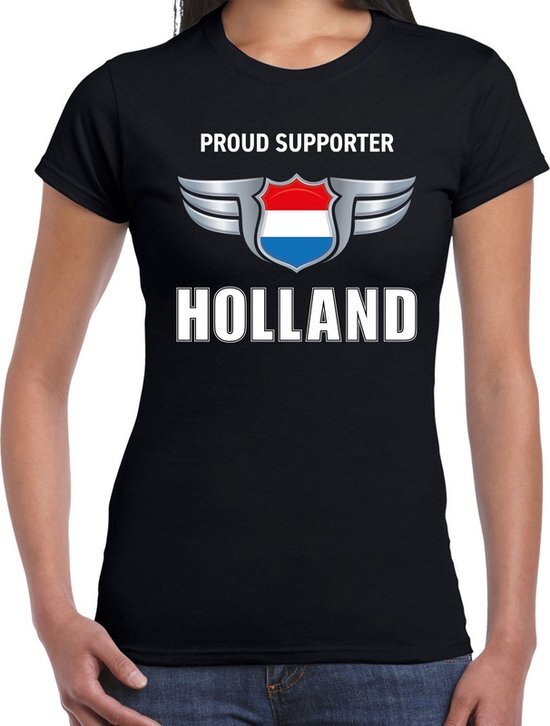 Bellatio Decorations Proud supporter Holland / Nederland t-shirt zwart voor dames - landen supporter shirt / kleding - EK / WK / songfestival XS