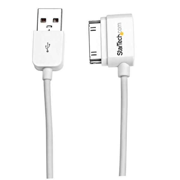 StarTech.com Linkshoekige Apple 30-pins Dockconnector-naar-USB-kabel 1 m Wit