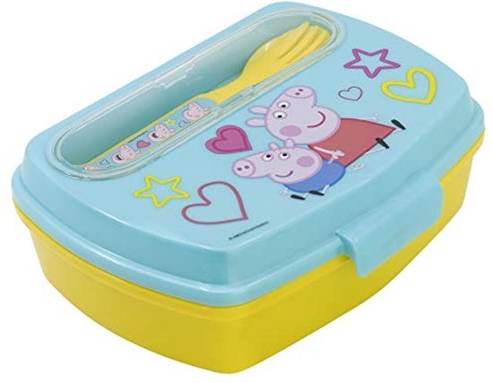 Stor Rechthoekige Lunchbox | Peppa Pig | Roze | Kunststof | BPA-vrij | Met Bestek