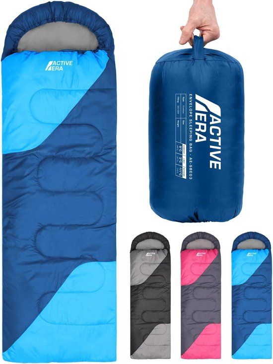 ACTIVE ERA Premium Mummy Sleeping Bag - 4 Season, Waterproof - 210x75cm - Blue