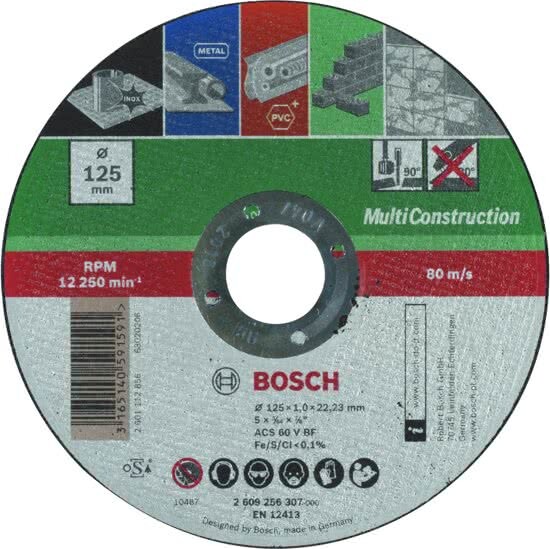 Bosch doorslijpschijf - Voor metaal Inox steen zachte tegels marmer en kunststoffen - 125 x 1 0 mm - recht - 1 stuk