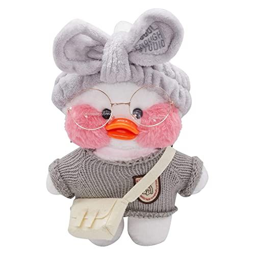 Tittaty Duck pluche kostuum eend, zacht, pluche pop, afneembaar, met schattige hoed en tas, leuk cadeau voor geliefden, vrienden en familie (Grijs)
