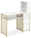 Bureau à ongles - 3 tiroirs - Aspect marbre - 108 x 43 x 125 cm
