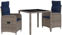 vidaXL Buiten Eettafel Set 3-delig Polyrattan Grijs en Marineblauw