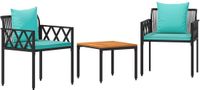 vidaXL Tuinmeubelset - 3-delig - Zwart en Turquoise - Polyrattan