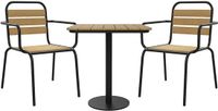 Vente-unique Tuinset van polywood en metaal: een tafel B.70 cm en 2 stapelbare stoelen - Zwart - LYLIOS van MYLIA