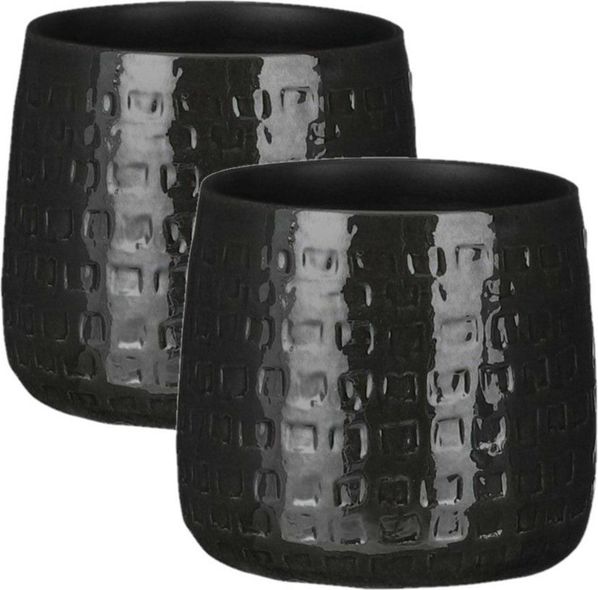 Mica Decorations - Plantenpotten/bloempotten 2x stuks - Keramiek zwart - D17/H15 cm