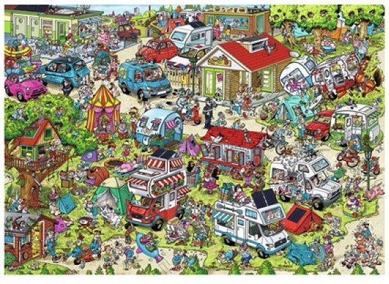 Ravensburger puzzel Holiday Resort 1 - Camping cartoon legpuzzel 1000 stukjes