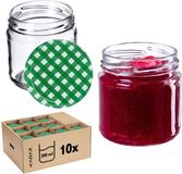 KADAX Kleine inmaakpotten, 200 ml, jampotten, diameter 66 mm, kleine potten voor honing en specerijen, luchtdichte potten, weckpotten, ronde potten (10 stuks, groen geruit)