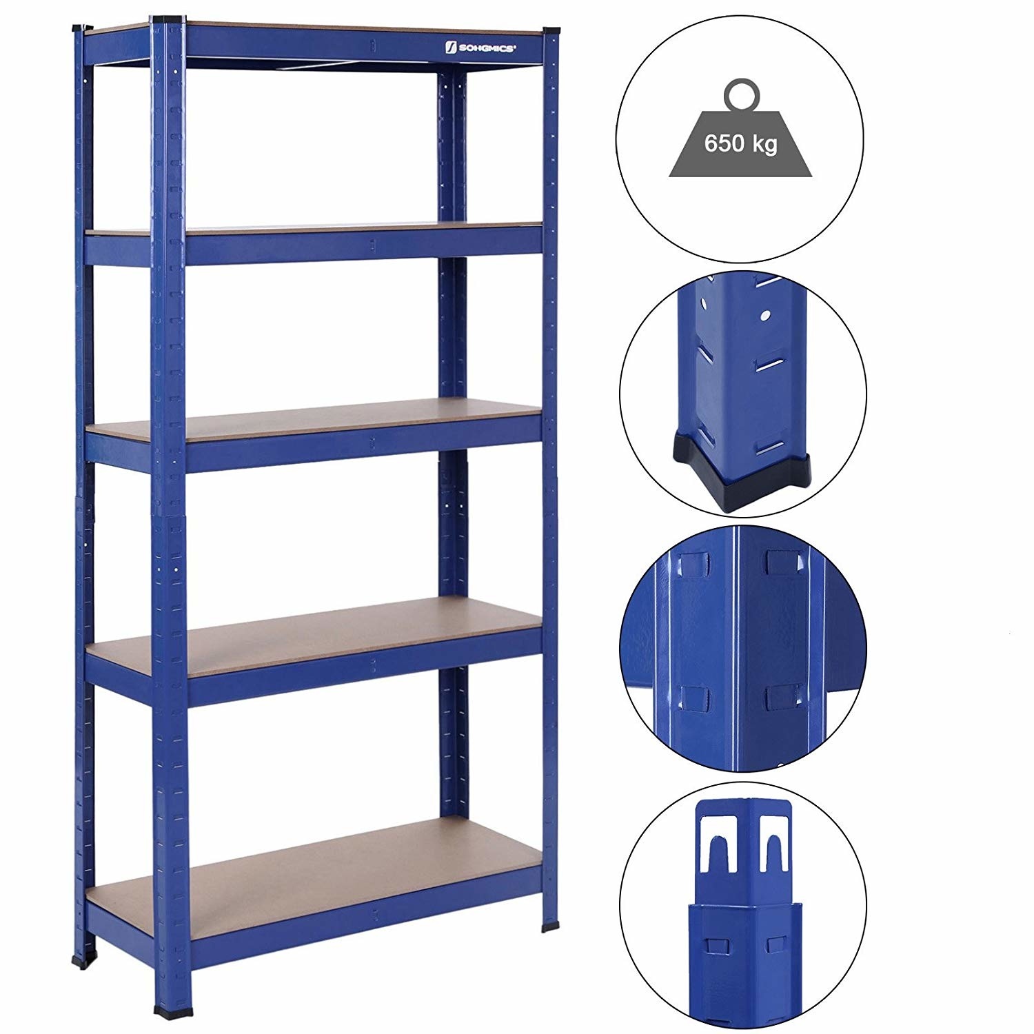 Songmics | Sterke Heavy Duty Magazijnstelling / Werkbank | Opbergrek voor in Garage, Kelder of Schuur | Stelling Voor Opslag van Gereedschap, voorraad of Banden | Ook te gebruiken als Werkbank | Afm. 150 x 70 x 30 cm | Max. Draagkracht: 650 KG | Kleur: Blauw