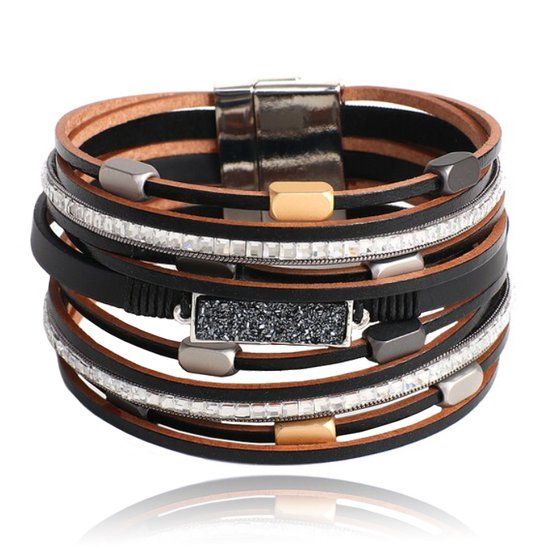 Deja Jewels Lookinggoodtoday Multilayer Armband echt Leer - Zwart