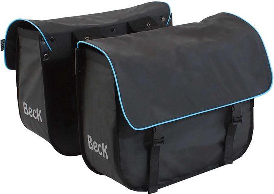BECK Organic Blauwe Bies Dubbele Fietstas - 46L - Achter - Blauw/Bruin/Grijs/Zwart