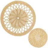 Ibenzoa® Handgeweven Boheemse rotan wanddecoratie set van twee ronde manden voor huisdecoratie