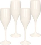 Santex Champagneglazen Set van 8x stuks champagneglazen/prosecco flutes wit 150 ml onbreekbaar kunststof - herbruikbaar - Champagneglazen