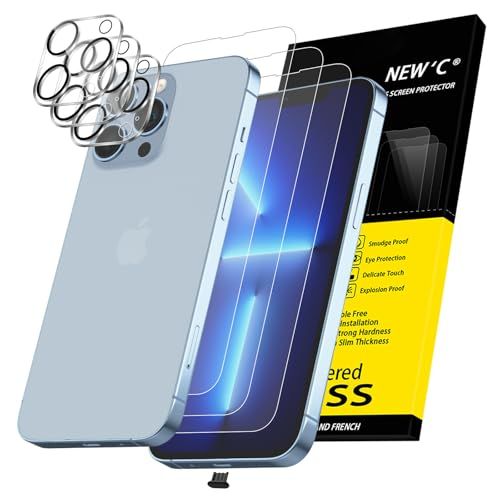 NEW'C 3 x Screen Protector voor iPhone 13 Pro (6,1 inch) en 3 x Camera Lens Protector - Gehard Glass Schermbeschermer - Luchtbelvrij - Ultrabestendig - 9H hardheidsglas