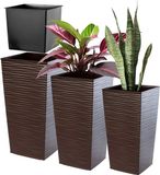 KADAX Bloempotset, bloempot van kunststof, plantenbak, weerbestendige bloempot, voor binnen en buiten, weerbestendige bloempot (mokka, set van 3 stuks, maat XXL)