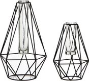 Mica Decorations Metalen Vaasjes - 2x diamant draad vaasjes - zwart - 17 en 24 cm