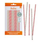 Decora Stars & Pois KB2B1 Drinkrietjes, set van 80 stuks, roze, Ø 6 x 210 mm, van biologisch afbreekbaar papier met waterinkt
