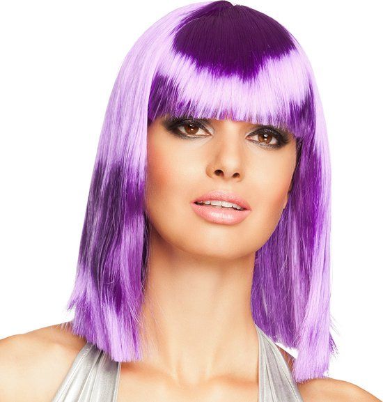 Boland Dance Pruik Paars - Neon Paars - Halflang - Steil - Vrouwen - 80's & 90's - Volwassenen