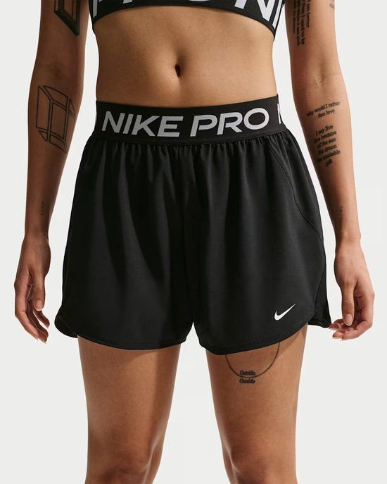 NIKE Pro Women's Dri-Fit Mid-Rise B Training Short Dames Zwart, Wit
