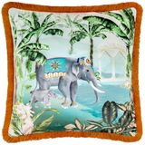 Paoletti Odisha Scene Gedrukt Fluwelen Veer Gevuld Kussen - Multicolour - 50x50cm