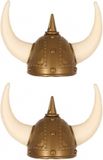 Faram Party Casque de viking doré avec cornes - 4x pièces - Adultes - PVC - Carnaval