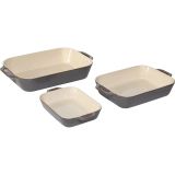 Staub Set van 3 rechthoekige keramische vormen antiek grijs