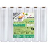 KitchenBoss Vacuümrol voor Levensmiddelen, 6 Rollen 28 x 300 cm, Reliëf Vacuümzakken voor Vacuümmachine en Sous-Vide Koken, Ideaal voor Voedselbewaring