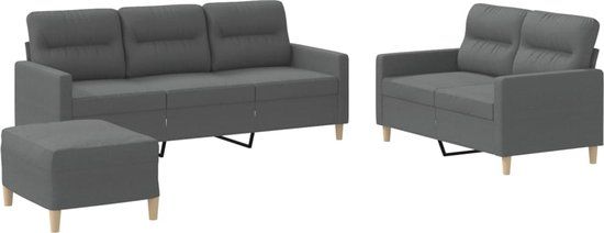 vidaXL 3-delige Loungeset met kussens stof donkergrijs