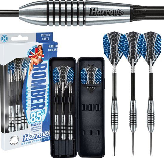 Harrows Bomber 85% Tungsten Steeltip Dartpijlen - 25g - Blauw/Wit